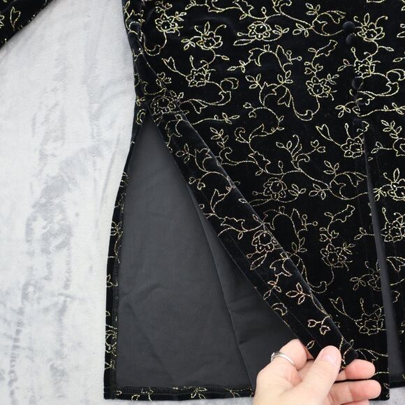 JBS Shirt Womens XL Black Long Sleeve VNeck Floral Shoulder Pads Button Blouse - Picture 13 of 16